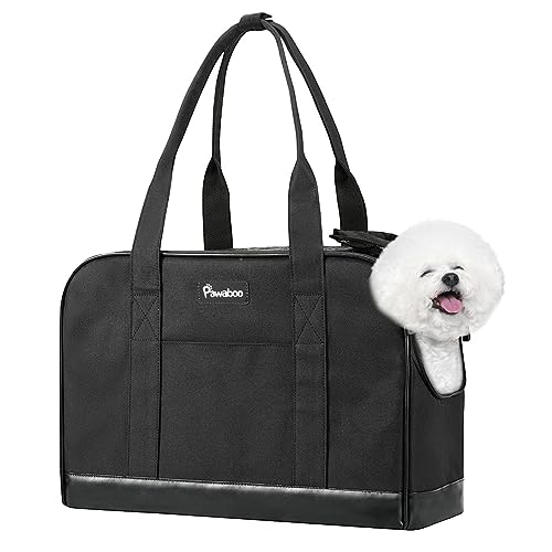 Pawaboo Hundetasche, Atmungsaktive Hundetragetasche mit Katzentasche Verstellbarem Sicherheitsgurt und Taschen für Einkaufen Reisen, Tragetasche für Kleine Mittlere Hund Katze, Schwarz