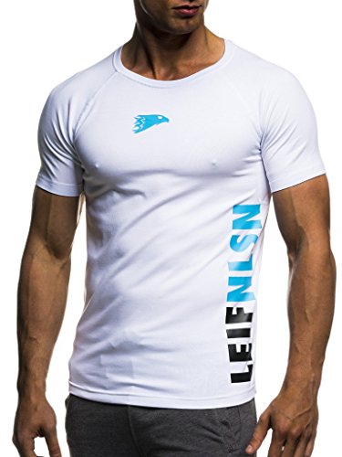 Leif Nelson Gym Herren Fitness T-Shirt Trainingsshirt Training LN06279; Größe XXL, Weiss