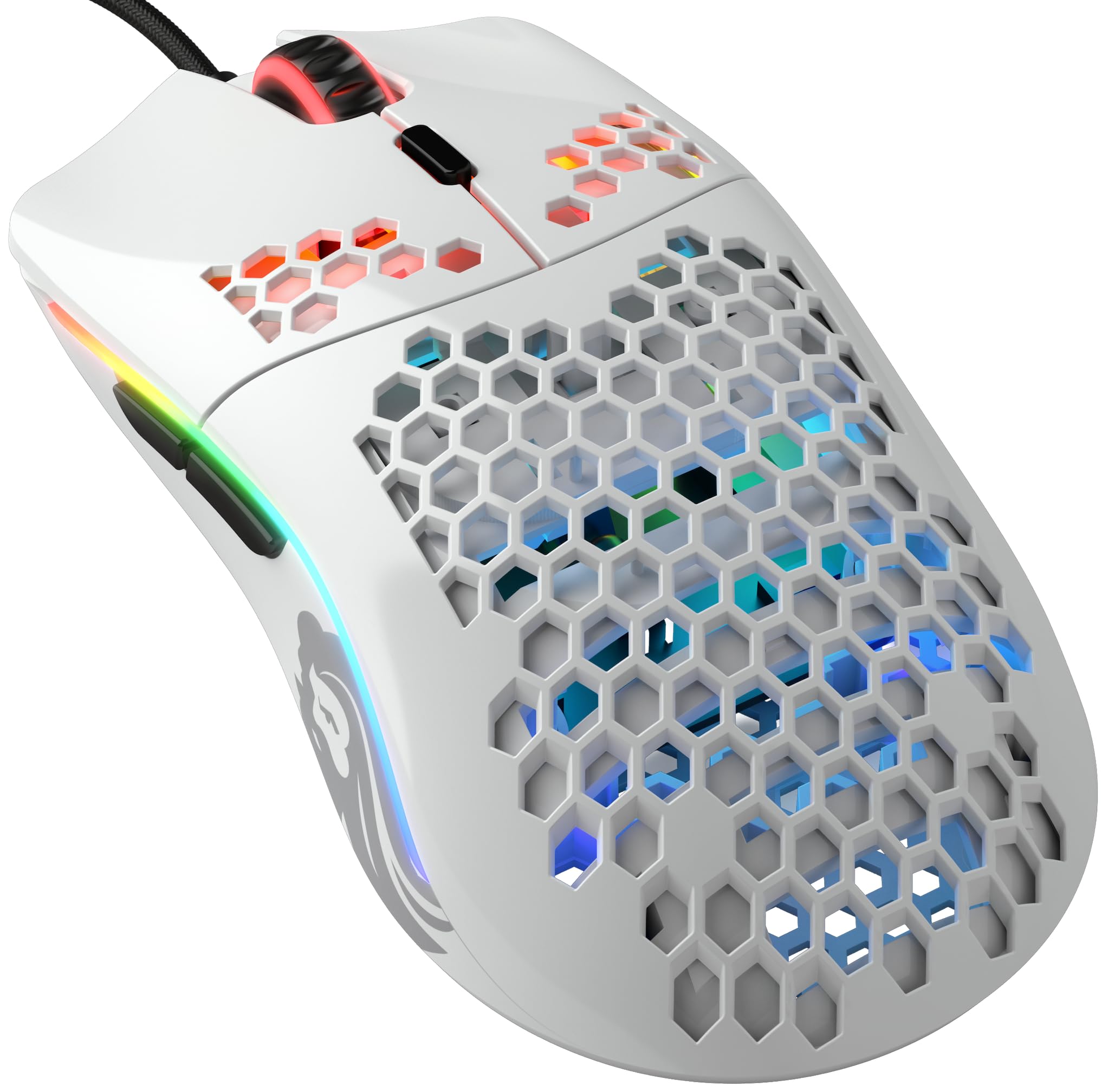 Glorious Gaming Model O Wired Gaming Mouse – superleichtes Wabendesign mit 67 g, RGB-Beleuchtung, Pixart 3360 Sensor, Omron-Schaltern, beidhändig – Glänzend Weiß