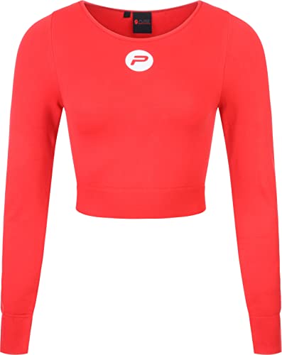 Pure 2 Improve Sport Crop Top Damen, Leicht zu tragen, Größe L, Reguläre Passform, Rot, Laufshirt, Trainingsshirt ist sowohl bequem als auch stylisch, Für Frauen, Netz-Funktionsshirt, Langarmshirt