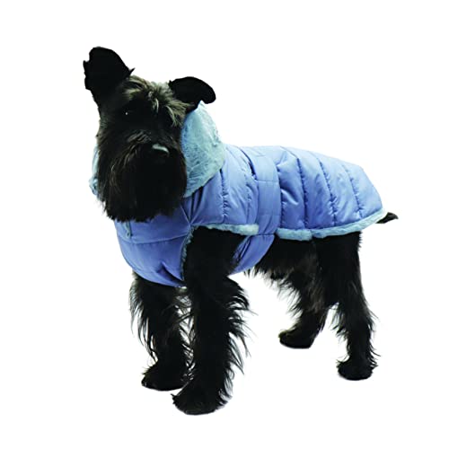 Fashion Dog Hunde-Steppmantel mit Kunstpelz-Futter - Azzurro - 27 cm