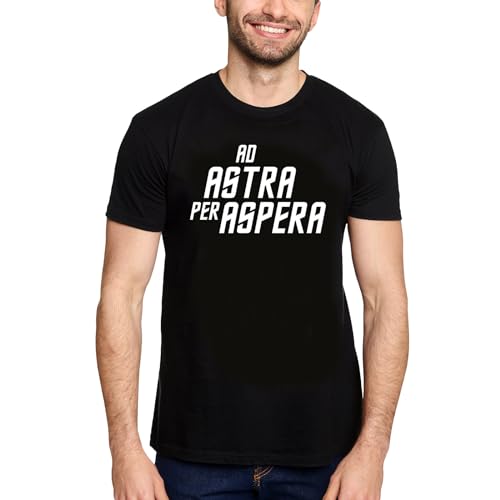 Elbenwald Star Trek T-Shirt mit Ad Astra Per Aspera Schriftzug Frontprint für Herren Damen Unisex Baumwolle Schwarz - XXL