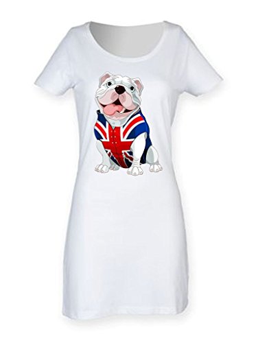 British Bulldog Union Jack Frauen Short Sleeve T-Shirt-Kleid, Weiß
