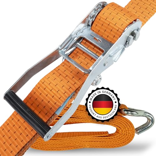 Premium Spanngurte mit Ratsche – Spanngurte zweiteilig – Spanngurte mit Haken für die schnelle Ladungssicherung auf dem Anhänger – LKW – Transporter – PKW - 2 Stück 50 mm breit 8 Meter lang