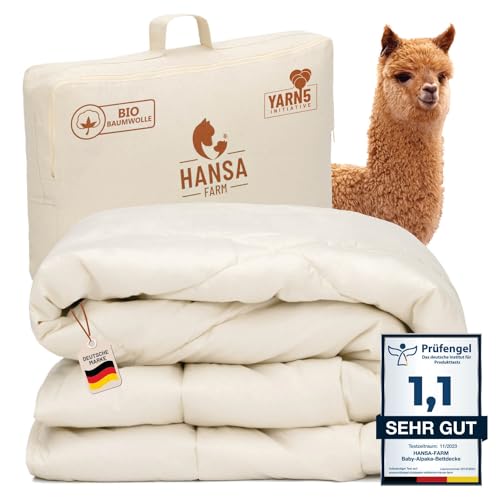 HANSA-FARM | Baby Alpaka Bio-Bettdecke 100 x 135 cm für Kinder (Füllung 700g) - extra warm ideal für den Winter - atmungsaktiv und temperaturausgleichend