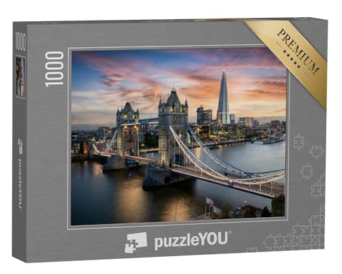 puzzleYOU: Puzzle 1000 Teile „Blick auf die abendlich beleuchtete Tower Bridge, London, England“