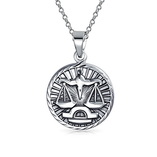Waage Sternzeichen Astrologie Horoskop Rundes Medaillon Anhänger Für Herren Damen Halskette Antiqued Sterling Silber