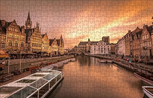 GUOHLOZ Puzzle | Puzzle Erwachsene Anspruchsvoll | 1000 Puzzle | Puzzel Stadt, Boote, Europa, Belgien, 75x50cm