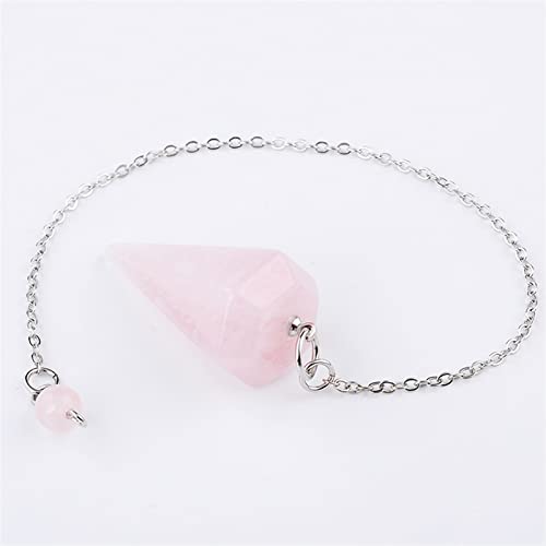 LQUBMBSG Voller Textur New Natural Rose Pink Crystal Stone Hexagon Pyramid Reiki Pendel Anhänger CharmsChakra Amulet European Fashion Jewelry (Color : Silver Plated Chain)