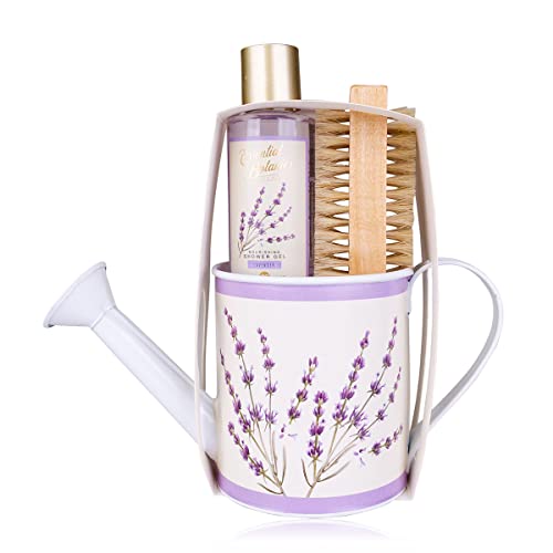 Accentra Geschenkset Essential Botanics in kleiner schöner Gießkanne im Lavendel-Design – inkl. Nagelbürste und Duschgel Lavendel-Duft