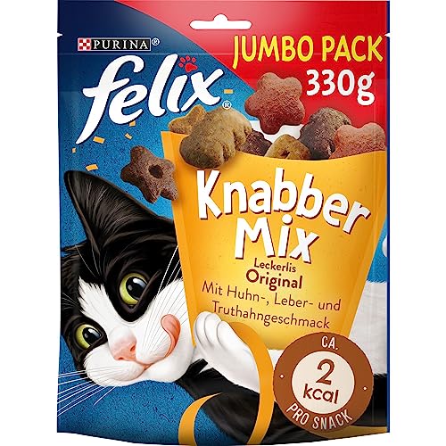 Felix KnabberMix Original Katzensnack, Knusper-Leckerlie mit 3 Geschmacksrichtungen, 5er Pack (5 x 330g)