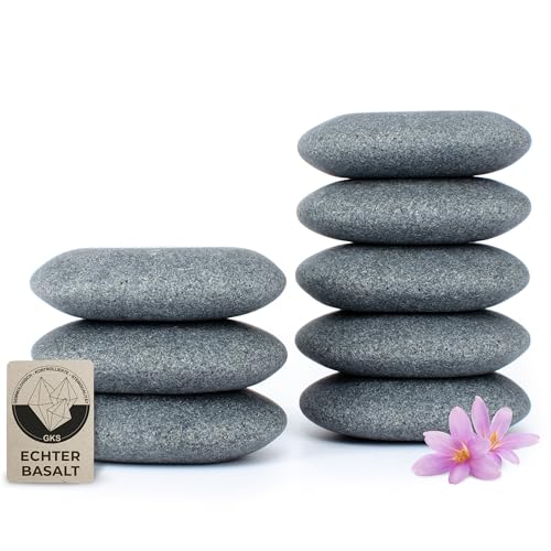 Hot Stone Legestein aus zertifiziert echtem Basalt für viel Wärme [8 Stück], zur Ergänzung Ihres Hot Stone Massage Sets