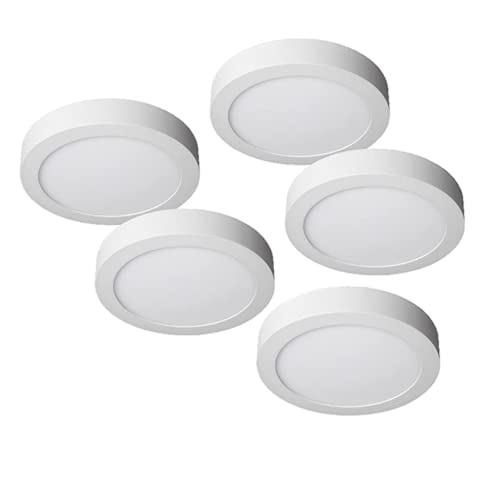JANDEI - Paket 5 LED Downlights 18W Rundes weißes Anbaulicht (140W äquivalent), Aluminium, Mattweißer Ring (Kaltweiß 6000K)