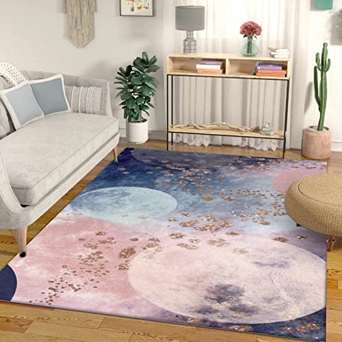 Moderner Teppich Süßer Rosa Mondmuster Teppich Goldener Abstrakter Ölgemälde Teppich rutschfeste Durable Non-Shedding Fußmatten Für Wohnzimmer Schlafzimmer