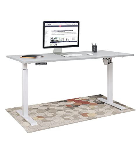 KRIEG HighDesk SMART Höhenverstellbarer Schreibtisch (Weiß + Grau I 160 x 70 cm) - Elektrischer Sitz- & Stehtisch mit Tischplatte - Stehschreibtisch Elektrisch Höhenverstellbar