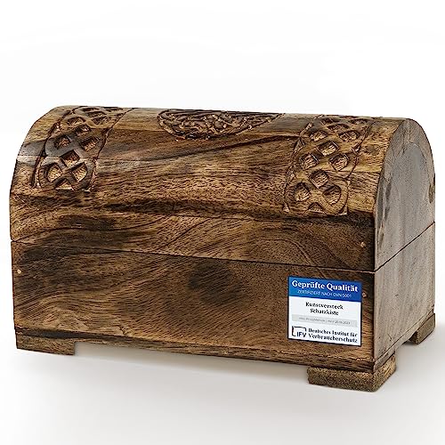 Kunstversteck Schatztruhe Schatzkiste Celtic Box, Massive Holz-Schatulle braun, 19 x 11 x 11,5 cm, halbrund