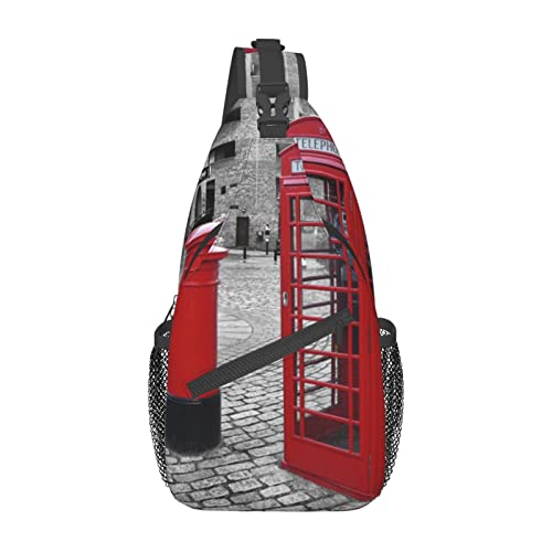 London Red Telefonzelle Print Sling Backpack, leichte faltbare Crossbody-Tasche | wasserabweisender Schulterrucksack für den täglichen Gebrauch, Schwarz , Einheitsgröße