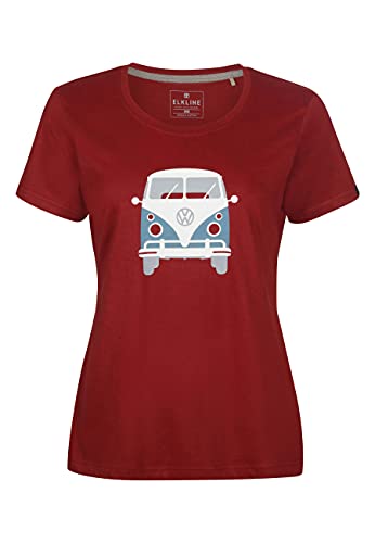 Elkline Damen T-Shirt Kult VW T1 Bulli Print 2041155, Farbe:syrahred, Größe:40
