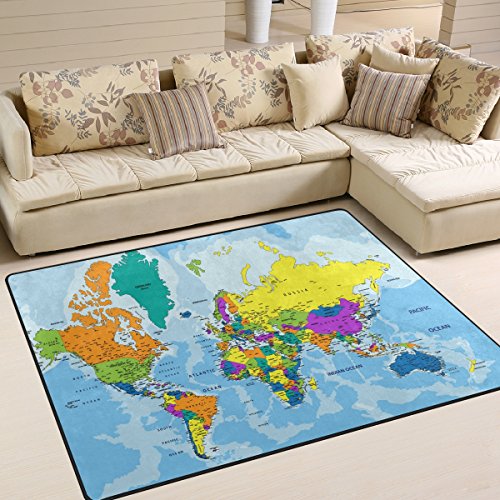 Use7 Teppich, Motiv Weltkarte, für Wohnzimmer, Schlafzimmer, Textil, Mehrfarbig, 203cm x 147.3cm(7 x 5 feet)