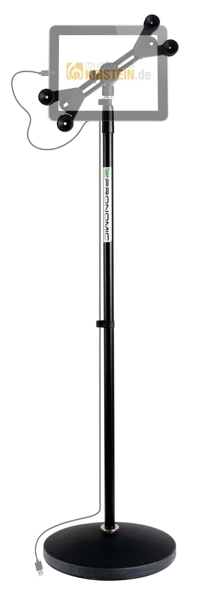 Pronomic UTH-20 Universal Tablet Ständer (für alle gängigen Größen, stufenlos drehbar, neigbar, höhenverstellbar, runder Metallsockel) Schwarz