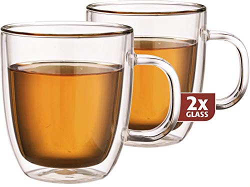 Maxxo Doppelwandige Thermo Tee Gläser 2 er Set 480 ml Wandstärke ca. 3 mm *Auch für Glühwein, Kaffee-Pot oder Suppen geeignet, Spülmaschinen fest, Mikrowellen geeignet