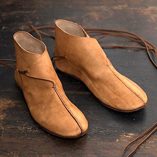 Mooke Flache Single Schuhe Herren Steampunk Stiefel - Viktorianische Kostümschuhe - Retro Lässige Leder Stiefeletten Cosplay Ritterprinz,Gelb,41