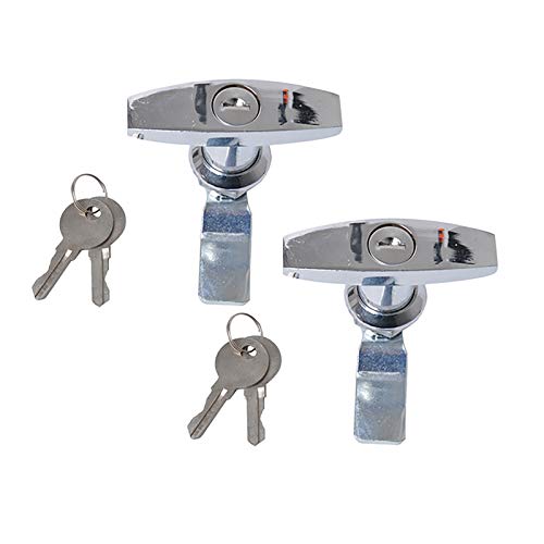 T-Griff Schloss Kit mit Schlüsseln T-Griff Garagentorschloss Türschloss für Anhänger Wohnwagen Werkzeugkastenschloss (Silber, 2 Stück)