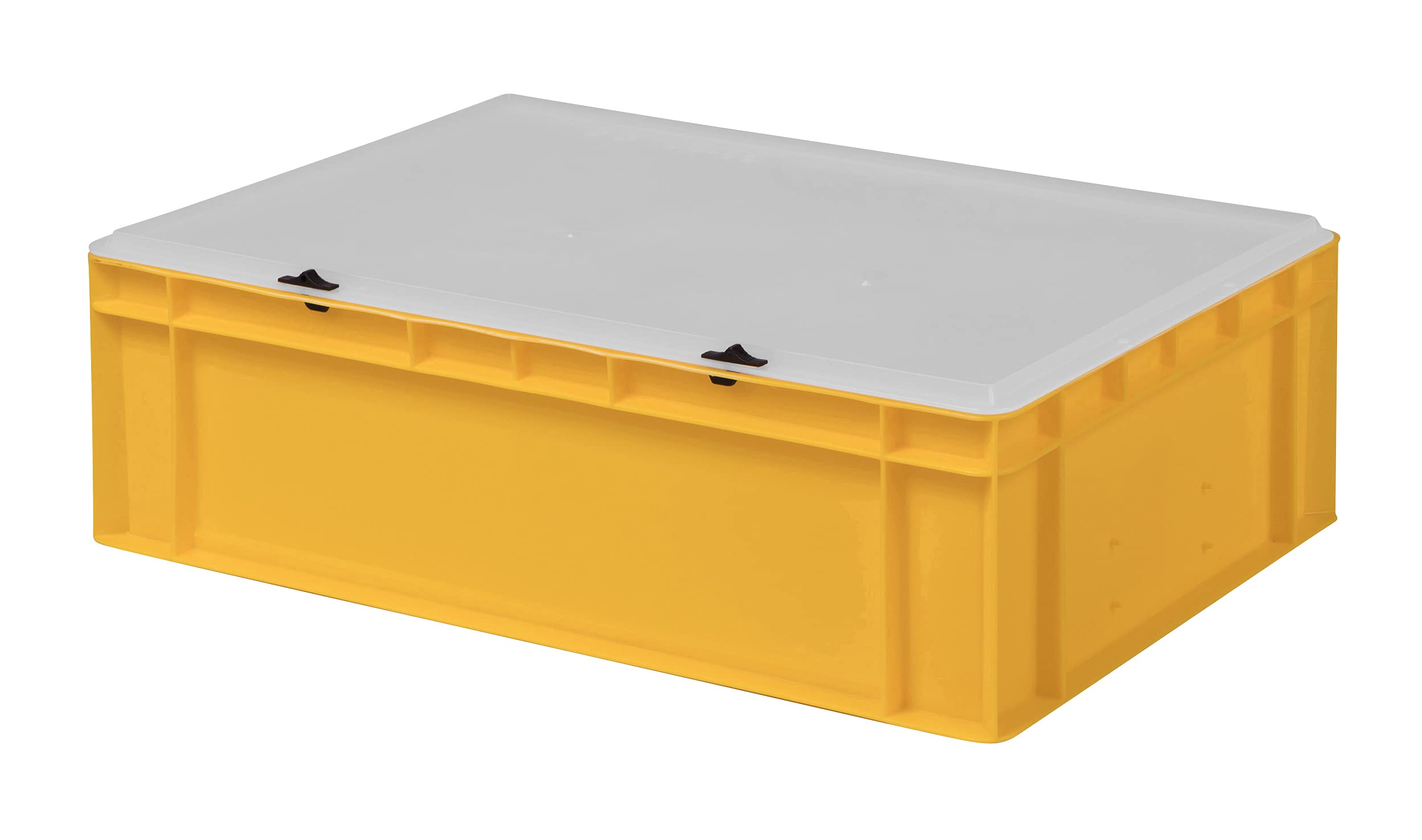 1a-TopStore Design Eurobox Stapelbox Lagerbehälter Kunststoffbox in 5 Farben und 16 Größen mit transparentem Deckel (matt) (gelb, 60x40x18 cm)