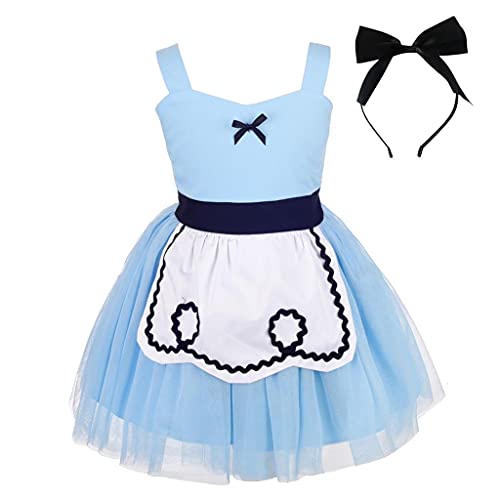 Lito Angels Alice im Wunderland Kostüm Kleid mit Haarreifen für Baby Mädchen, Tüllkleid mit weißer Schürze, Sommer Casual verkleidung, Größe 6-12 Monate 80, Blau