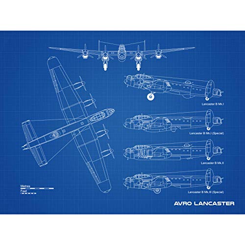 Avro Lancaster Bomber Aircraft Plane Blueprint Plan Large Wall Art Poster Print Thick Paper 18X24 Inch Ebene Blau Wand Poster drucken