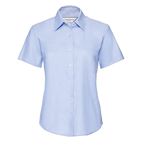 Russell Collection Easy Care Oxford Bluse, Kurzarm 6XL,Siblergrau