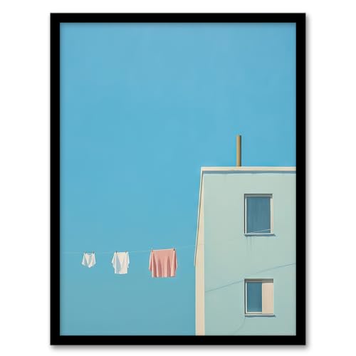 My Neighbours Pants By Amy Denver Minimalist Soft Pastel Blue Laundry Room Minimalism Simple Modern Artwork Art Print Framed Poster Wall Decor 12x16 inch