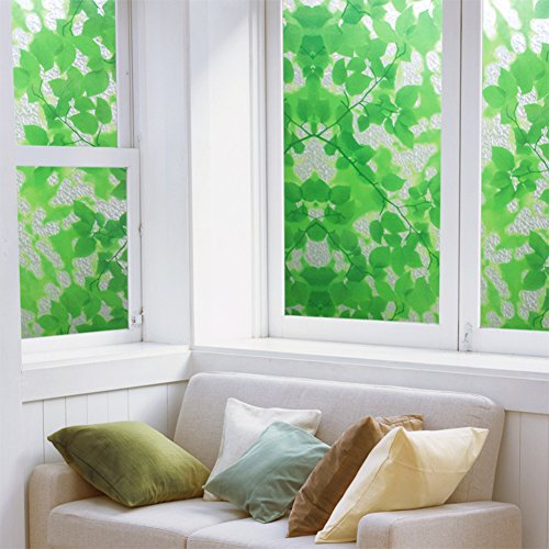 YQ WHJB Kein kleber Statische dekorfolie,Sonnen schutzfolie,Grün Fenster dekor Ablehnung der Glas Aufkleber Schlafzimmer Wiederverwendbar Fensterfolien -A 90x100cm(35x39inch)