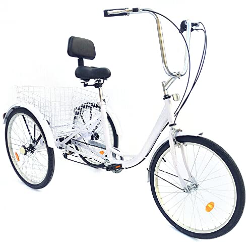Ethedeal 24'' Dreirad für Erwachsene mit Einkaufskorb und Rückenlehne, 6 Geschwindigkeit 3 Rad Fahrrad Senioren Dreirad Cruise Bike, Comfort Fahrrad für Outdoor Sports Shopping (Weiß)
