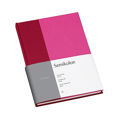 Semikolon (364827) Notizbuch A5 Cutting Edge liniert Raspberry - Fuchsia mit Buchleineneinband, 172 FSC-zertifizierte Seiten Elafin-Papier und Lesezeichen