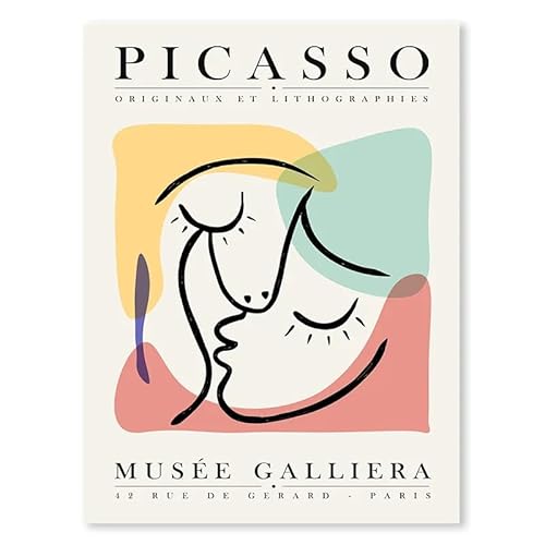GIBOH Abstrakte Picasso-Linie, Mädchengesicht, Poster und Drucke, Moderne Wandkunst, Bunte Leinwandmalerei, nordische ästhetische Bilder für Heimdekoration, 50 x 70 cm x 1, ohne Rahmen