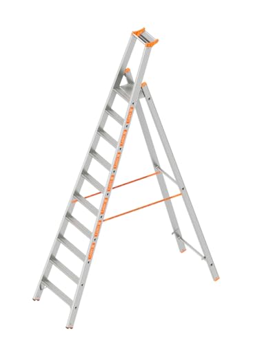 Layher Stufenstehleiter einseitig begehbar 10 Sprossen / 320 cm Länge TOPIC 1064 Stehleiter Leiter Stufenleiter Bauleiter Leiter ALU