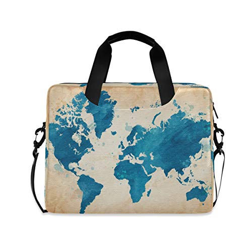 Bigjoke Laptoptasche für 33 / 35,6 cm (13 / 14 / 15,6 Zoll) große Landkarte der Welt, Aquarell-Laptop-Aktentasche, Umhängetasche, Tablet-Hülle für Business College Damen und Herren