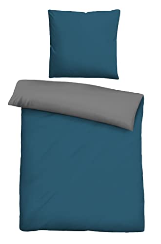 biberna 0455775 Bettwäsche Garnitur mit Kopfkissenbezug Linon 1x 135x200 cm + 1x 80x80 cm, Cobalt-blau