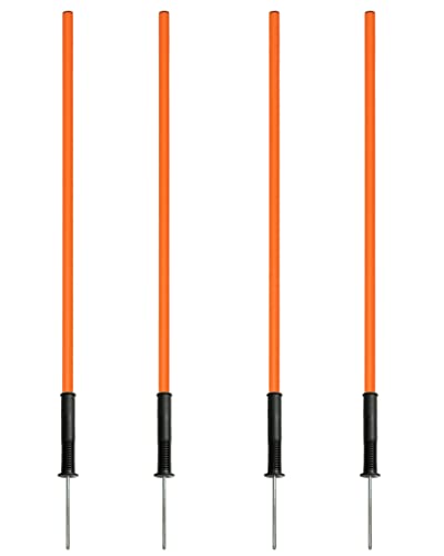 SPORTIKEL24 Kombi-Hülse aus Kunststoff mit Kippgelenk & Slalomstange 100 cm – 4er Set – für Slalom & Koordinationstraining – für Fußball, Leichtathletik & Hundesport – Agility-Stangen (Orange)