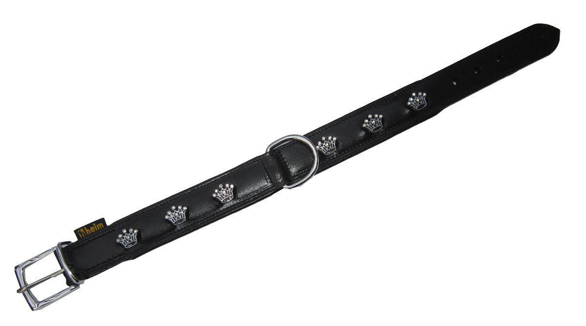 Heim 3776608 Lederhalsband "Krone", mit Zierbeschlägen, 60 cm lang, 35 mm breit, schwarz