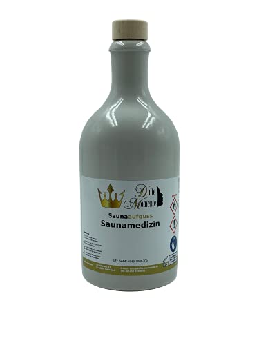 Sauna Aufguss Saunamedizin (Kampfer, Zitrone) - 500ml in weißer Steinzeugflasche mit Korkmündung in gewohnter Premiumqualität von Dufte Momente