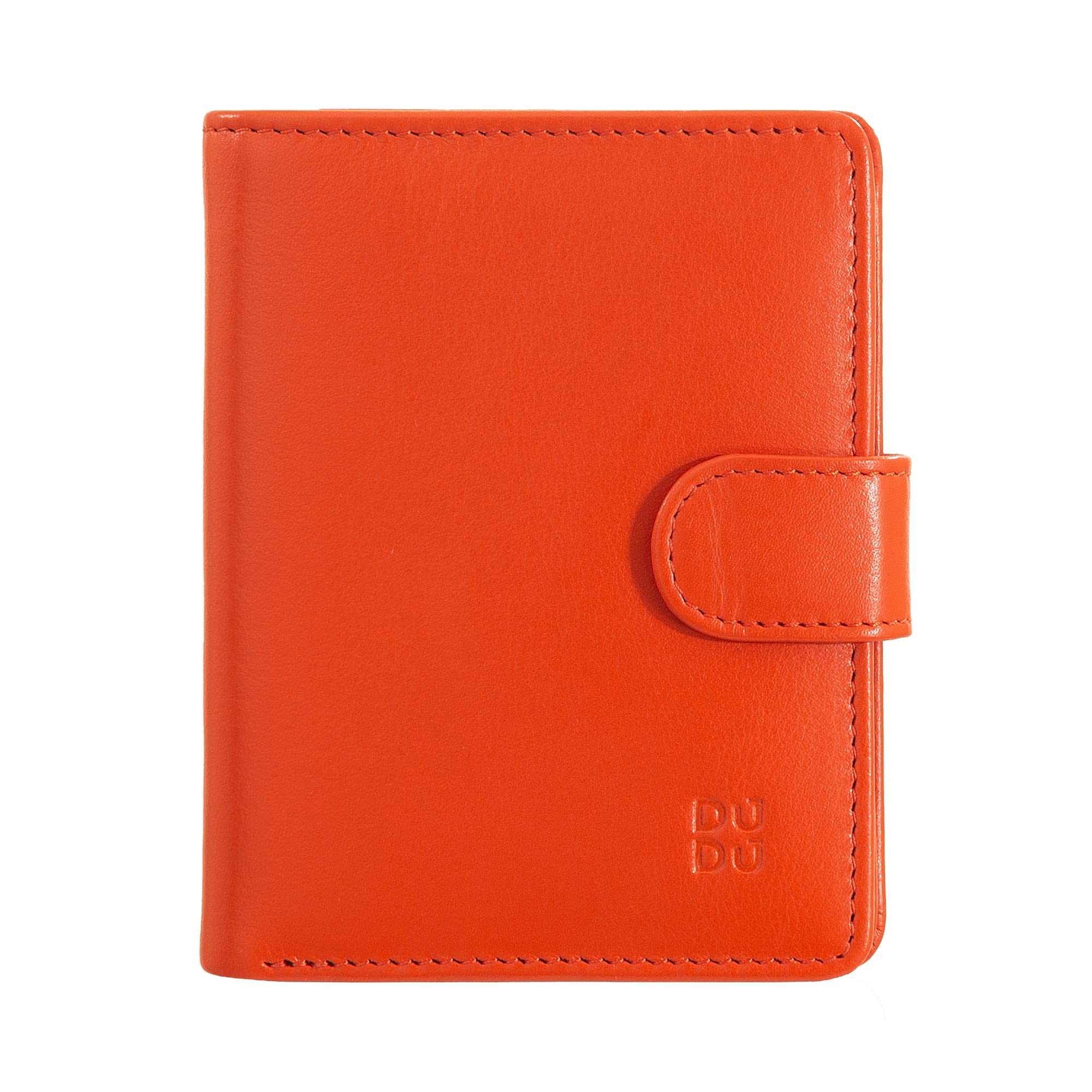 DUDU Damen Geldbörse aus echtes Leder, kleines Leder RFID-Kartenetui mit Reißverschluss, Münzfach, Außenverschluss Orange