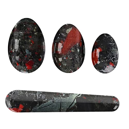 Ungebohrtes Yoni-Ei-Kristallstab-Set echtem Naturstein, Vagina-Massagekugel, Yoni-Eier for Frauen, Kegel-Übung, Jade, weißes Jade-Set (Color : Blood Stone Set)