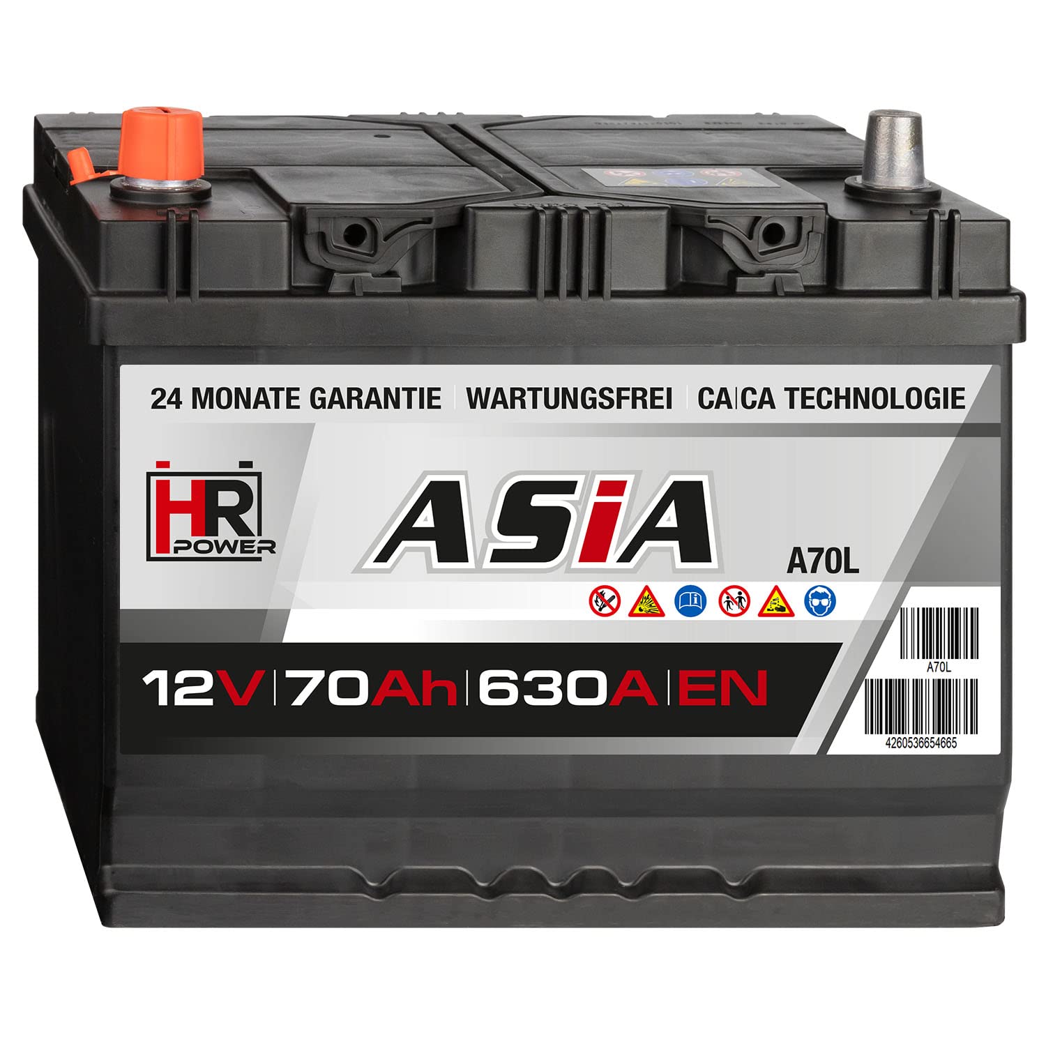 HR HiPower ASIA Autobatterie 12V 70Ah Japan Pluspol Links Starterbatterie ersetzt 50Ah 65Ah 70Ah 80Ah
