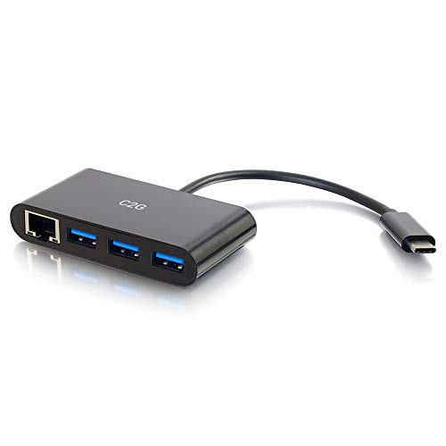 C2G USB-C zu Ethernet-Adapter mit 3-Port-USB-Hub - Schwarz