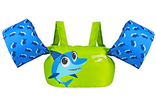 Schwimmweste für Kleinkinder, Schwimmweste für Kinder mit Schultergurt. Schwimmtrainingsjacke für 2-6 jährige Jungen Mädchen (Green Shark)