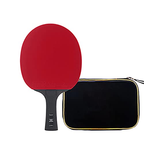 DZQUY Tischtennisschläger Ping Pong Paddel Hohe klebrige Gummi Pingpong Bat Professionelle Kohlenstoffklinge eignet Sich für Offensivstil Zwischenspieler,Rot,Long Handle