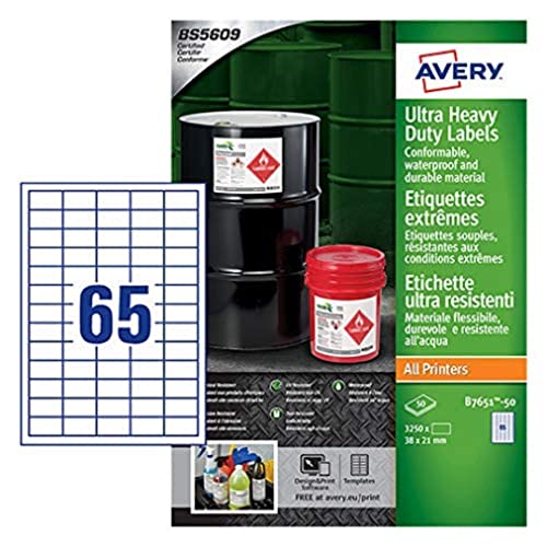 Avery b7651-50 A4 Ultra robuste Wasserdicht GHS Etiketten für alle Drucker - Weiß