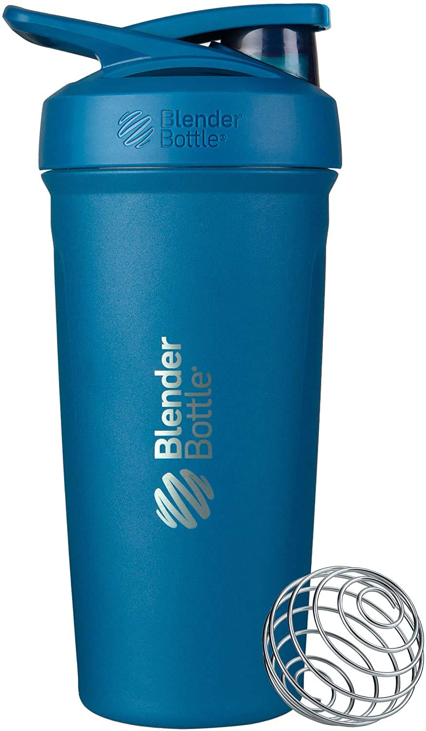 BlenderBottle Strada - Edelstahl Trinkflasche, Thermoflasche mit BlenderBall, Protein Shaker und Fitness Shaker, BPA frei, Doppelwandig, Vakuum isoliert - ocean blau, 375 g